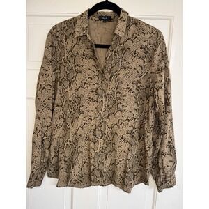 Rails Noemi Brown Snakeskin Print Viscose Button Down‎ Blouse Shirt Small